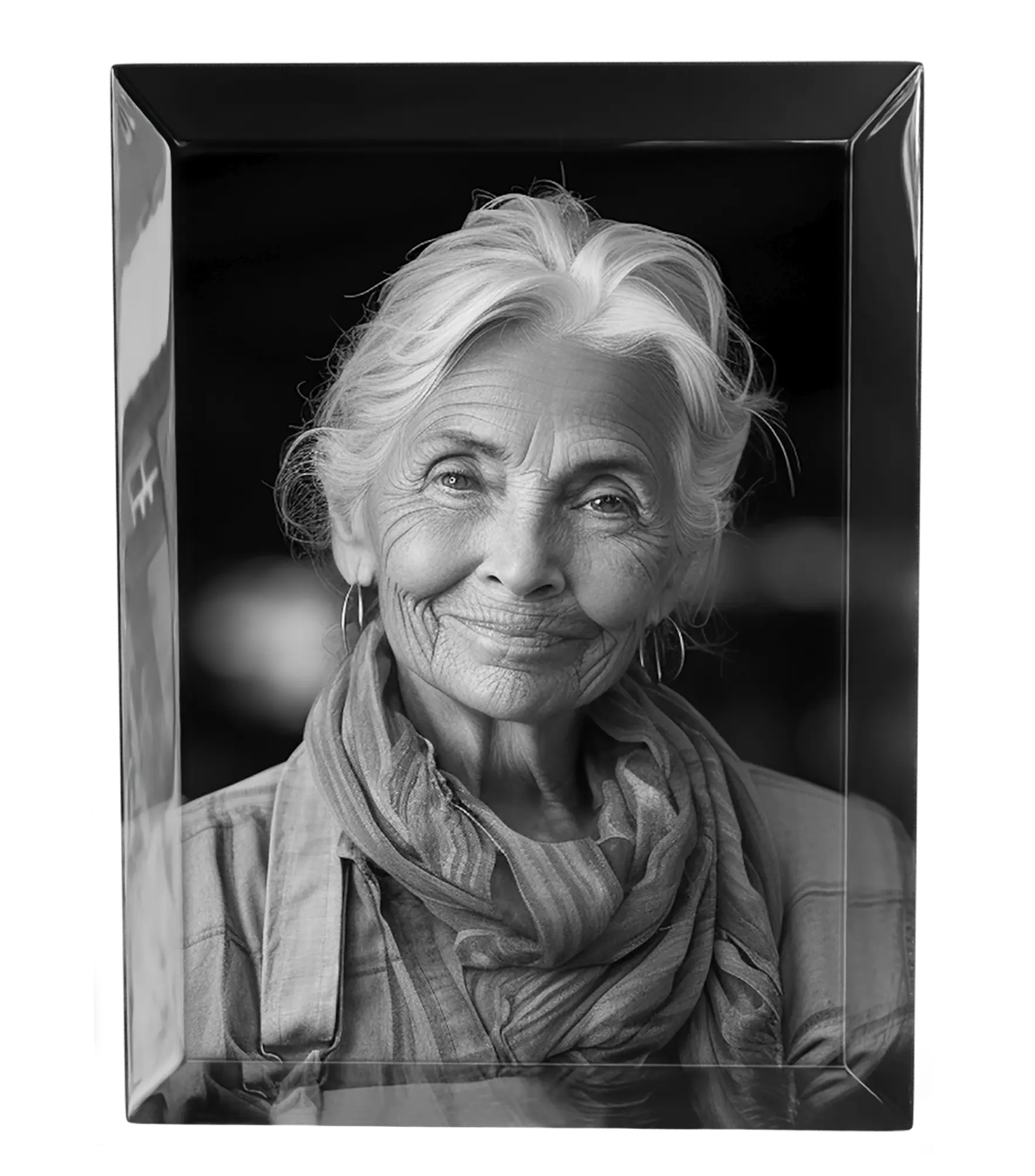 Чорно-біла фотографія на прямокутному фасованому кришталі